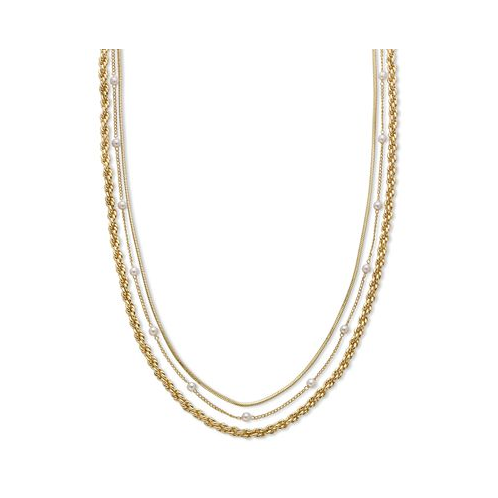 On 34th Imitation Pearl Mixed Chain Layered Necklace 17 + 2 extender