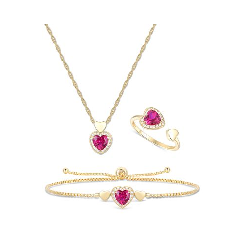Macys 3-Pc. Set Amethyst (2-1/8 ct. t.w.) & Lab-Grown White Sapphire (1/3 ct. t.w.) Heart Ring Pendant & Bracelet in 14k Gold-Plated Sterling Silver (Also in Lab-Grown Ruby & Lab-Grown O