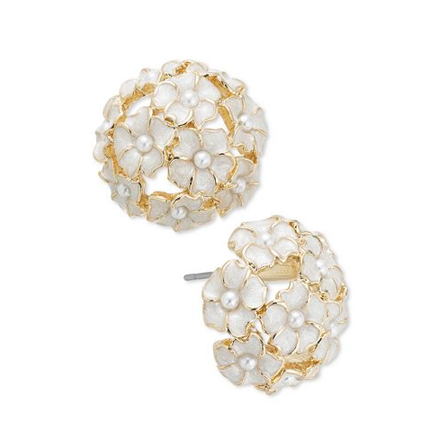 Charter Club Gold-Tone Imitation Pearl & Epoxy Flower Bouquet Stud Earrings