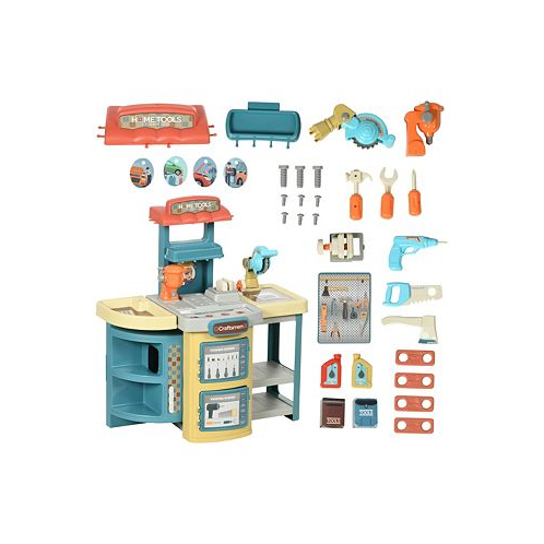 Qaba Kids Tool Set 47 Pieces Pretend Play Kids Workbench Toddler Tool Bench & Trolley for Children Gift for Boys and Girls Aged 3-6 Years Old