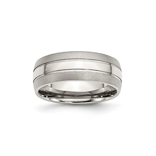 Chisel Stainless Steel Polished Brushed Edge 8mm Grooved Band Ring