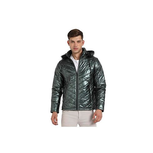 Campus Sutra Mens Forest Green Zip-Front Quilted Puffer Jacket