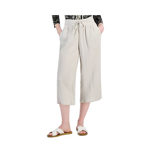 JM Collection Womens Gauze Cropped Pull-On Pants