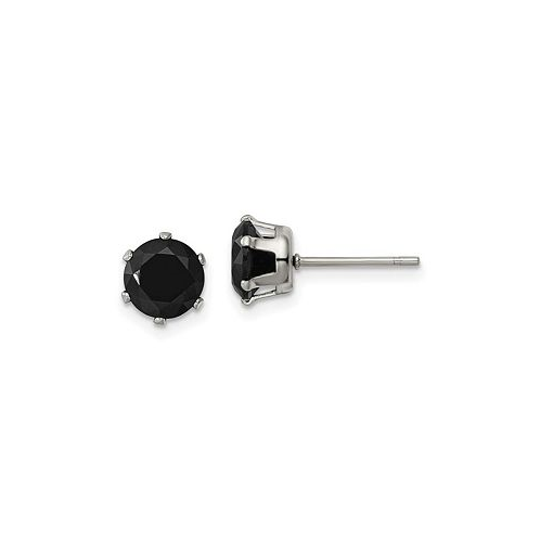 Chisel Stainless Steel Polished Black Round CZ Stud Earrings
