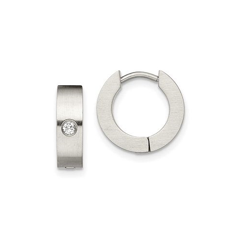 Chisel Stainless Steel Brushed with CZ Hinged Hoop Earrings