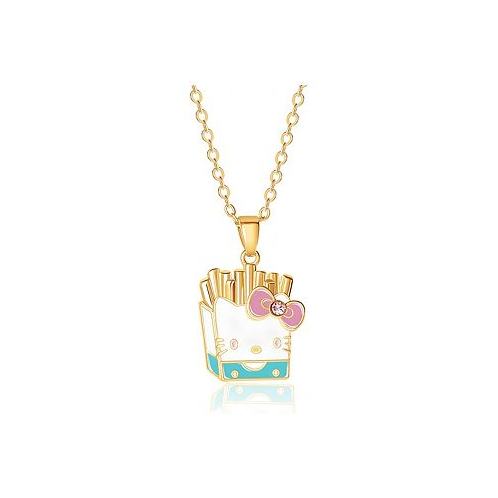 Hello Kitty Sanrio Brass Enamel and Pink Crystal Cafe French Fries 3D Pendant 16+ 2 Chain