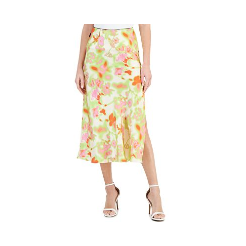 HUGO Womens Floral-Print Side-Slit Side-Zip Midi Skirt