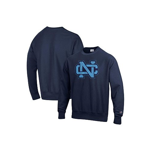 Champion Mens Navy Distressed North Carolina Tar Heels Vault Logo Reverse Weave Pullover Sweatshirt