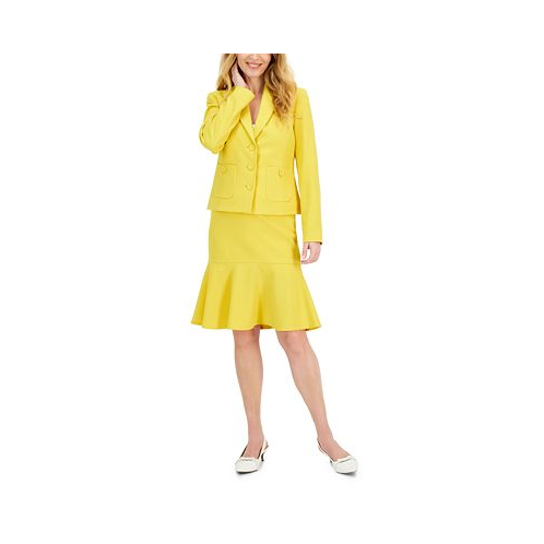 Le Suit Crepe Button-Front Flounce Skirt Suit Regular and Petite Sizes