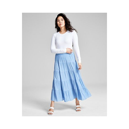 And Now This Womens Pull-On Tiered Maxi Skirt