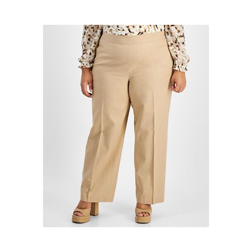 Bar III Plus Size Wide-Leg Linen-Blend Pull-On Pants