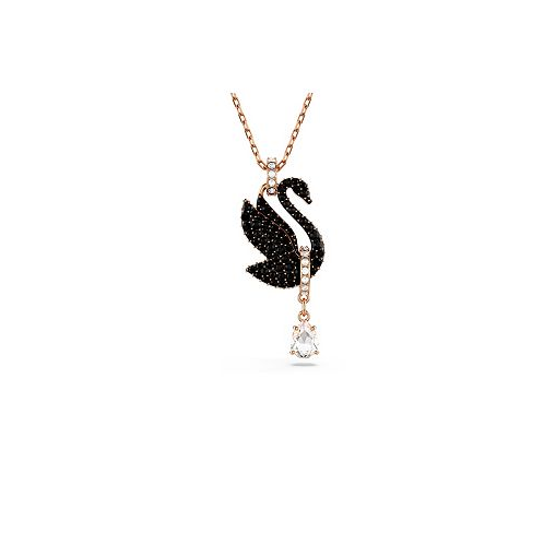Swarovski Swan Black Rose Gold-Tone Iconic Swan Pendant Necklace