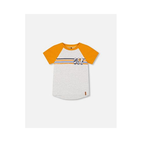 Deux par Deux Boy Organic Cotton Raglan T-Shirt Light Gray Mix And Orange - Toddler|Child
