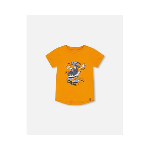 Deux par Deux Boy Organic Cotton T-Shirt With Sneaker Print Orange - Toddler|Child
