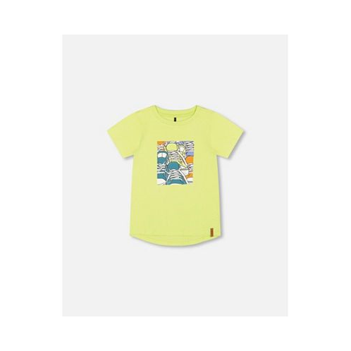 Deux par Deux Boy Organic Cotton T-Shirt With Sneaker Print Lime - Toddler|Child