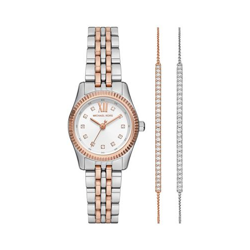 Michael Kors Womens Lexington Three-Hand Two-Tone Stainless Steel Watch and Bracelets Gift Set 26mm