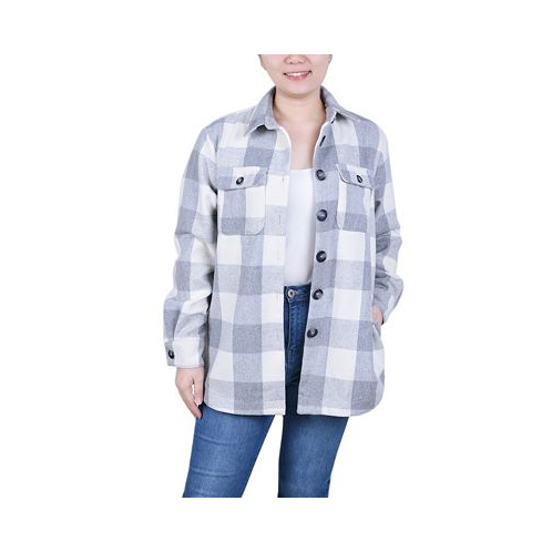 NY Collection Womens Long Sleeve Twill Shirt Jacket
