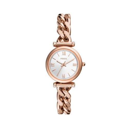 Fossil Womens Carlie Three-Hand Rose Gold-Tone Stainless Steel Watch 28mm