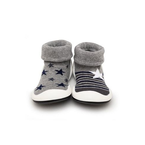 Komuello Infant Boys Breathable Washable Non-Slip Sock Shoes Stars & Stripes - Grey