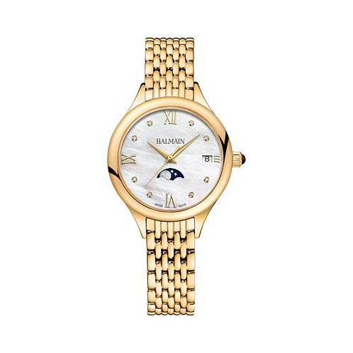 Womens Swiss Balmain de Balmain Moonphase Diamond Accent Gold PVD Stainless Steel Bracelet Watch 31mm