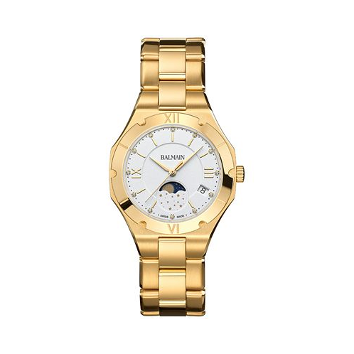 Womens Swiss Be Balmain Moonphase Diamond (1/20 ct. t.w.) Gold PVD Stainless Steel Bracelet Watch 33mm