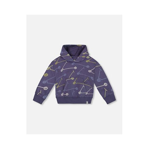 Deux par Deux Boy French Terry Hooded Sweatshirt Blue Printed Scooters - Child