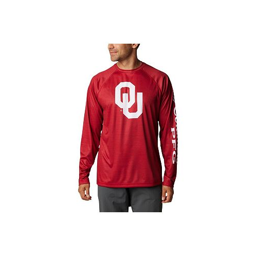 Columbia Mens Crimson Oklahoma Sooners PFG Terminal Tackle Omni-Shade Raglan Long Sleeve T-shirt