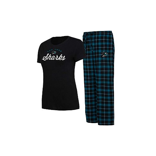 Concepts Sport Womens Black Teal San Jose Sharks Arctic T-shirt and Pajama Pants Sleep Set