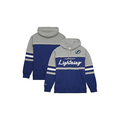 Mitchell & Ness Mens Blue Gray Tampa Bay Lightning Head Coach Pullover Hoodie