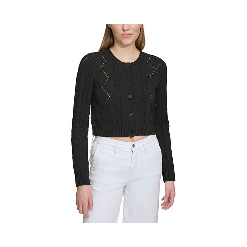 DKNY Jeans Womens Diamond-Shaped Pointelle Cardigan