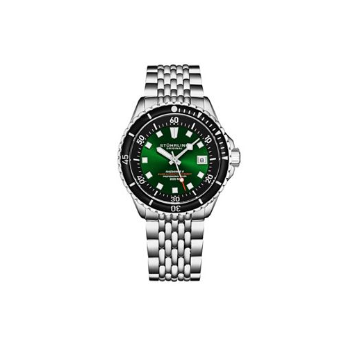 Stuhrling 1009 Mens Automatic Dive Watch with Swiss Automatic Movement Stainless Steel Case Stainless Steel Beaded Bracelet