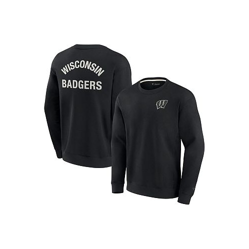 Fanatics Signature Mens and Womens Black Wisconsin Badgers Super Soft Pullover Crew Sweatshirt