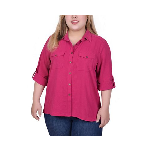 NY Collection Plus Size Long Sleeve Roll Tab Blouse