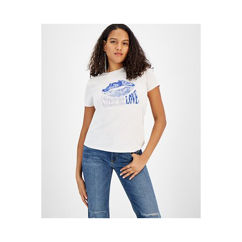 GUESS Womens Lips Graphic Embellished T-Shirt