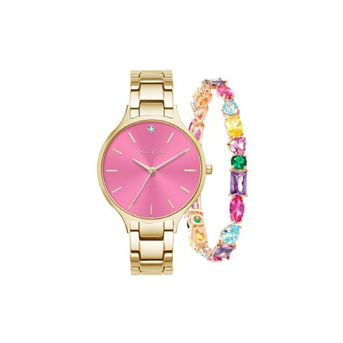 Jessica Carlyle Womens Quartz Gold-Tone Alloy Bracelet Watch 36mm Gift Set