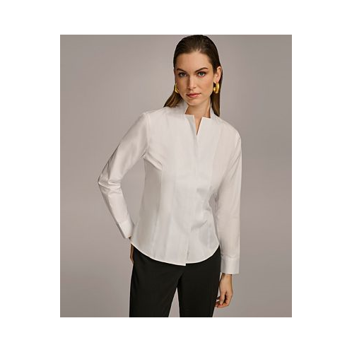 Donna Karan Womens Stand Collar Button Front Cotton Shirt