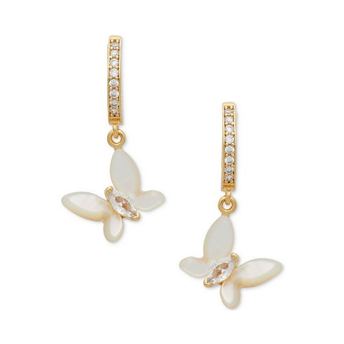 Kate spade new york Gold-Tone Cubic Zirconia & Mother-of-Pearl Butterfly Charm Huggie Hoop Earrings