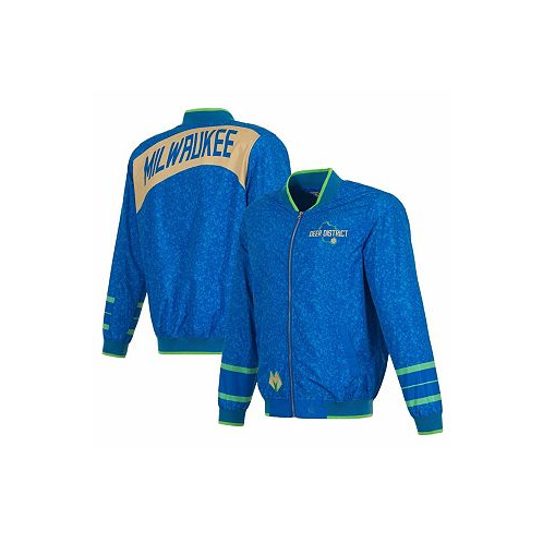 JH Design Mens Blue Milwaukee Bucks 2023/24 City Edition Full-Zip Bomber Jacket
