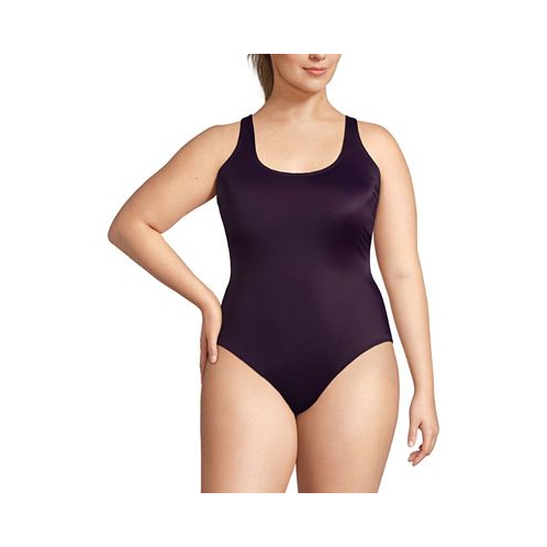 Lands End Plus Size Chlorine Resistant X-Back High Leg Soft Cup Tugless Sporty One Piece Swimsuit