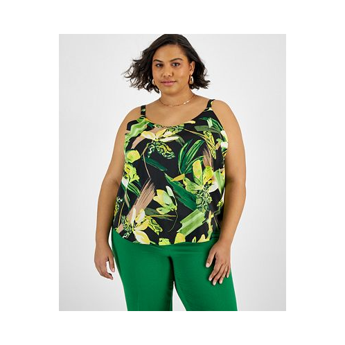 Bar III Plus Size Printed Cowlneck Camisole Top