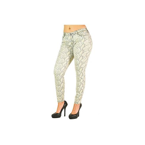 Poetic Justice Womens Curvy Fit Metallic Coated Animal Print Mid-Rise Skinny Jeans