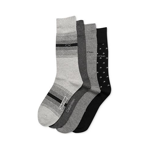 Calvin Klein Mens Crew Length Dress Socks Assorted Patterns Pack of 4