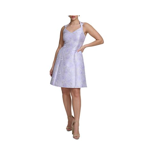 Kensie Womens V-Neck Jacquard A-Line Dress