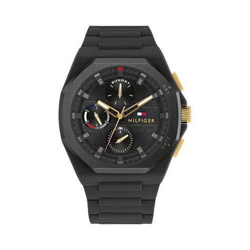 Tommy Hilfiger Mens Multifunction Black Silicone Watch 44mm