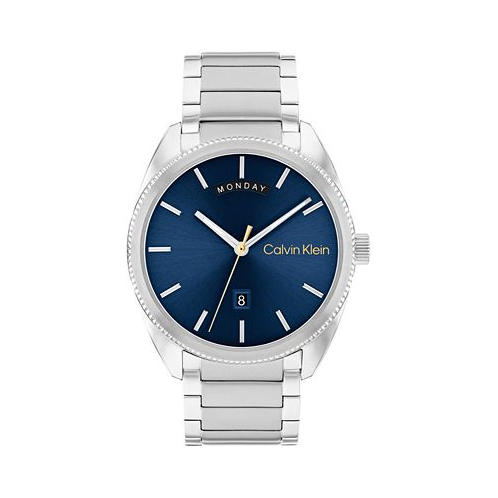 Calvin Klein Mens Progress Silver-Tone Stainless Steel Bracelet Watch 42mm