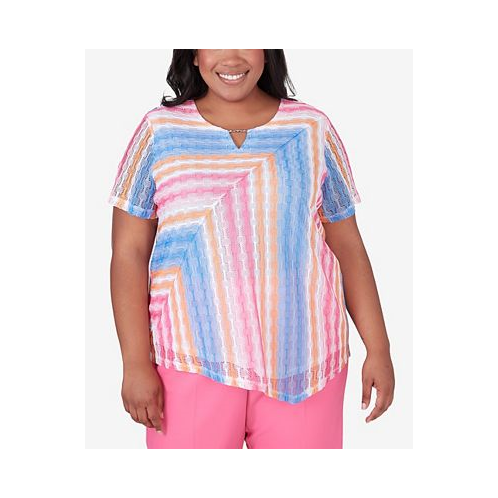 Alfred Dunner Plus Size Paradise Island Short Sleeve Spliced Stripe Top