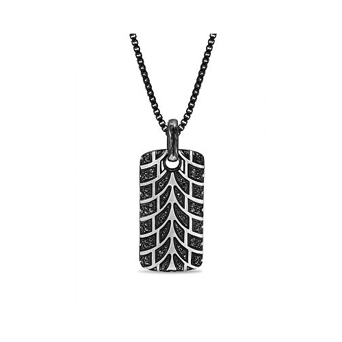 LuvMyJewelry Sterling Silver Black Diamond Racer Swag Design Rhodium Plated Tire Tread Tag Chain