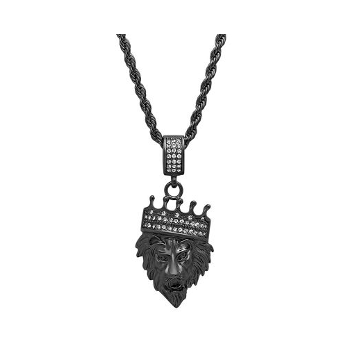 STEELTIME Mens Stainless Steel Simulated Diamond Crowned Lions Head 30 Pendant Necklace