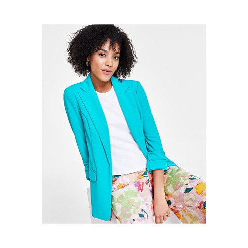 Bar III Womens Notch-Lapel Ruched-Sleeve Open-Front Blazer