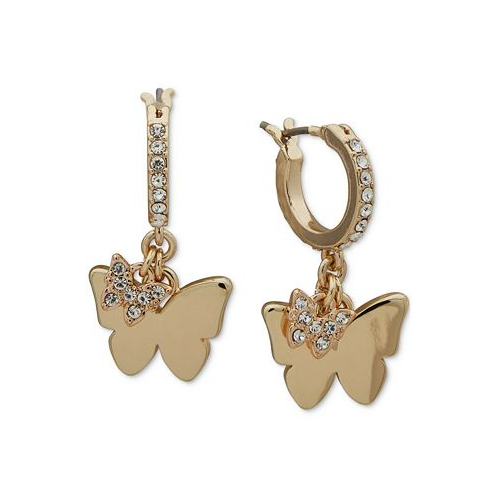 DKNY Gold-Tone Pave Butterfly Charm Hoop Earrings